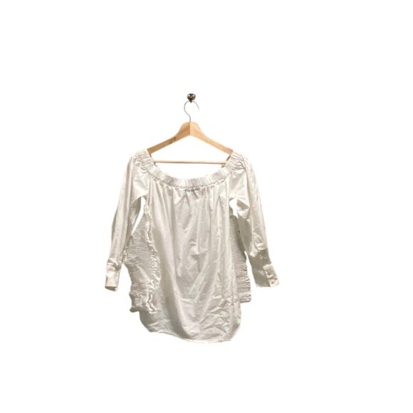 MSGM Milano Off Shoulder Smocked Button Down Blouse White Size 42 NWOT Designer - Picture 13 of 15